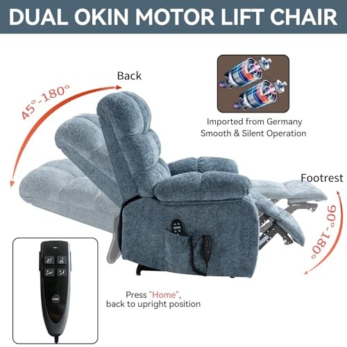 Oversized Power Lift Recliner Chair for Elderly, Dual Motor Lay Flat Blue gallery