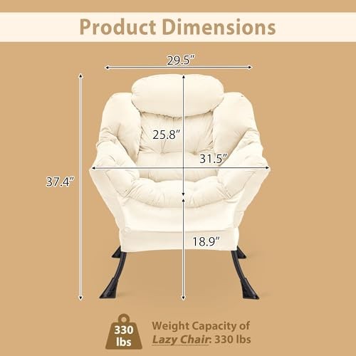 Lazy Chair Thick Padded, Comfy Velvet Accent Lounge Chair with Stable Beige gallery