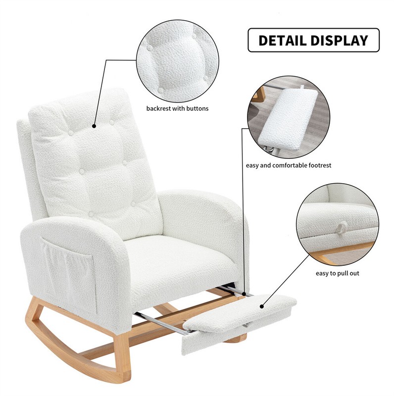 Accent Rocking Chair with Footrest High Back Rubber Wood Rocking Legs Bedroom gallery