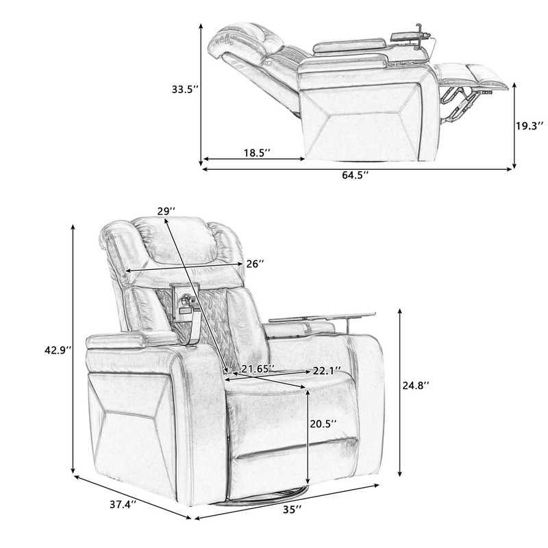 270° Swivel PU Leather Power Recliner w/Tray Table Phone USB Cup Hldrs Storage gallery