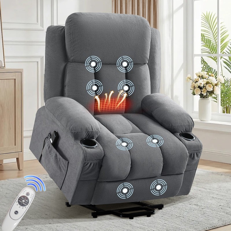 Power Lift Recliner Chair w/ Heat Massage & USB Port Electric Fabric for Elderly