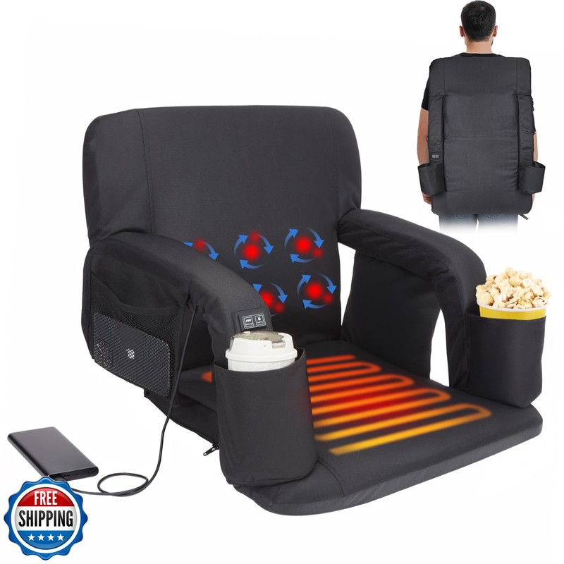 CAMULAND Heated Massage Stadium Seat with Back Support – Reclining, Foldable ... gallery