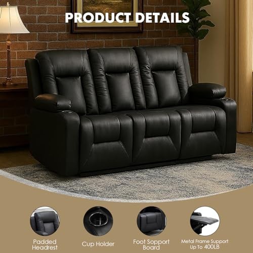 LUCKLIFE Leather Recliner Sofa Set with Manual Sofa+Chair+Chair gallery