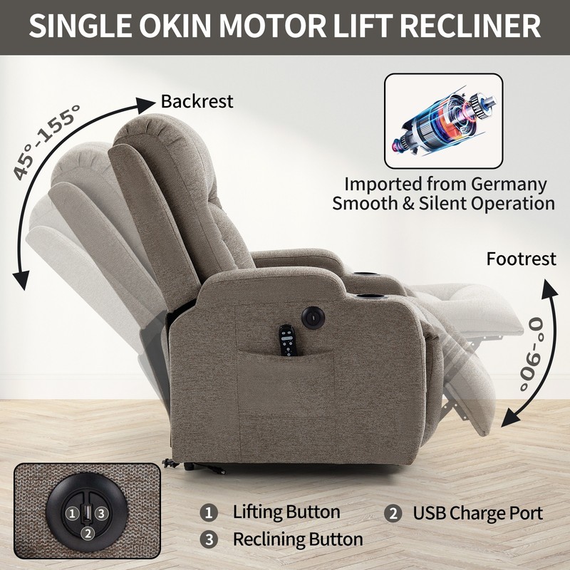 Power Lift Recliner Chair with Massage & Heat, Up to 350 lbs, Brown gallery