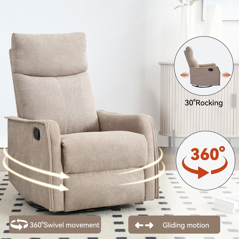 Manual Recliner Chair with Massage, Heat, Rocker & Swivel, Khaki gallery