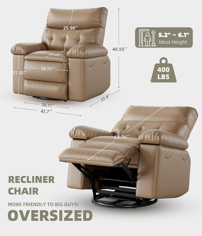 Oversized Power Rocker Swivel Recliner Chair - Heat and Massage, PU Leather Elec gallery