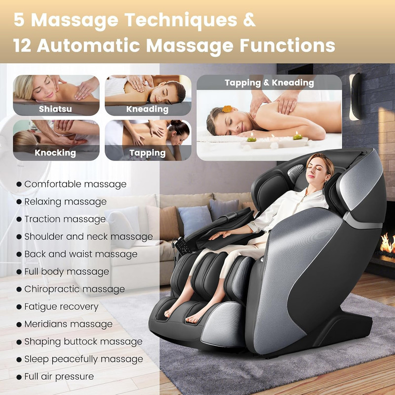 Zero Gravity Shiatsu Massage Chair with Heat, Voice Control & 12 Auto Modes gallery