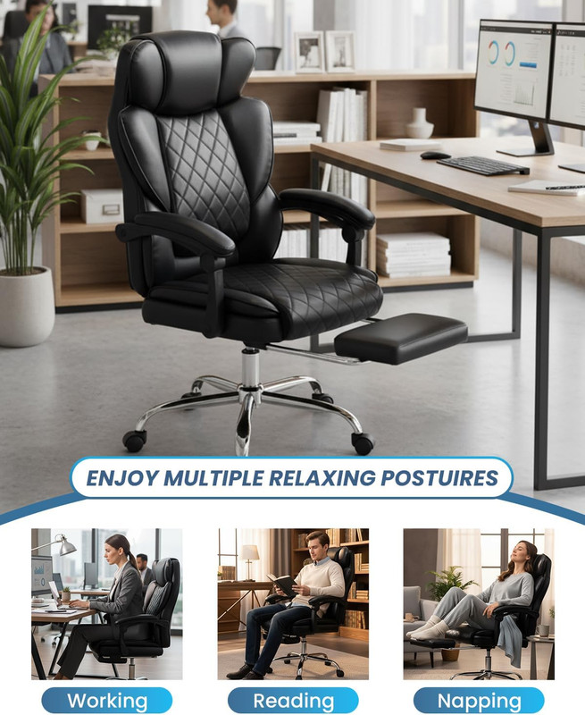 500LBS Massage Office Chair with Foot Rest, 6 Points Vibration and Heat Home Off gallery