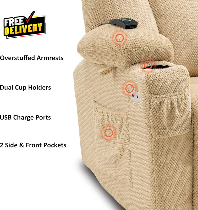 Zero Gravity Power Recliner Chair w Heat Vibration Massage USB Type-C Cup Holder gallery