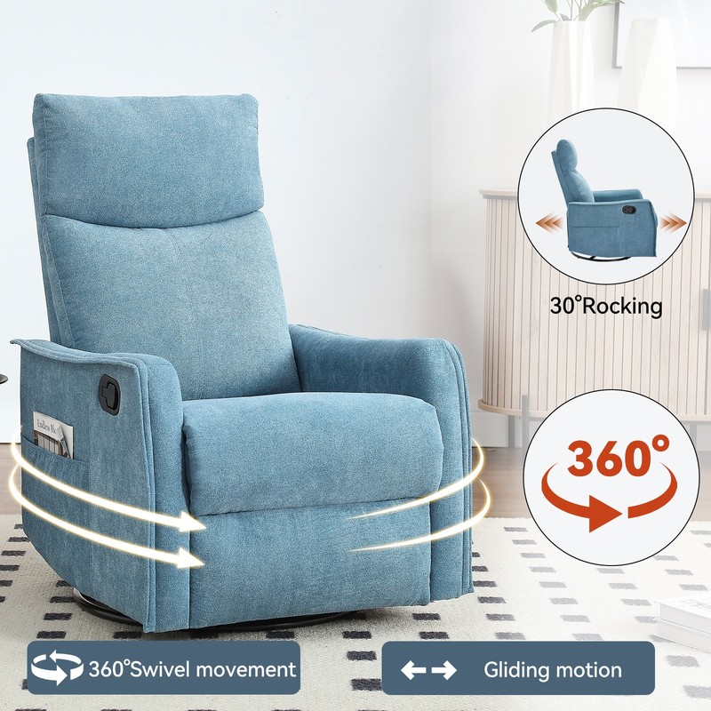 Manual Recliner Chair with Massage, Heat, Rocker & Swivel, Blue gallery