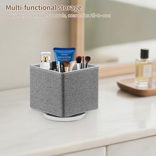 Remote Control Holder, 360° Swivel TV Remote Holder for Table, PU Square Gray gallery