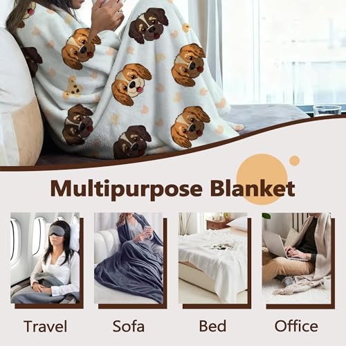 Throw Blanket for Couch Home Decoration,Beige Hearts Cozy 50" x 60" Cute Dog gallery