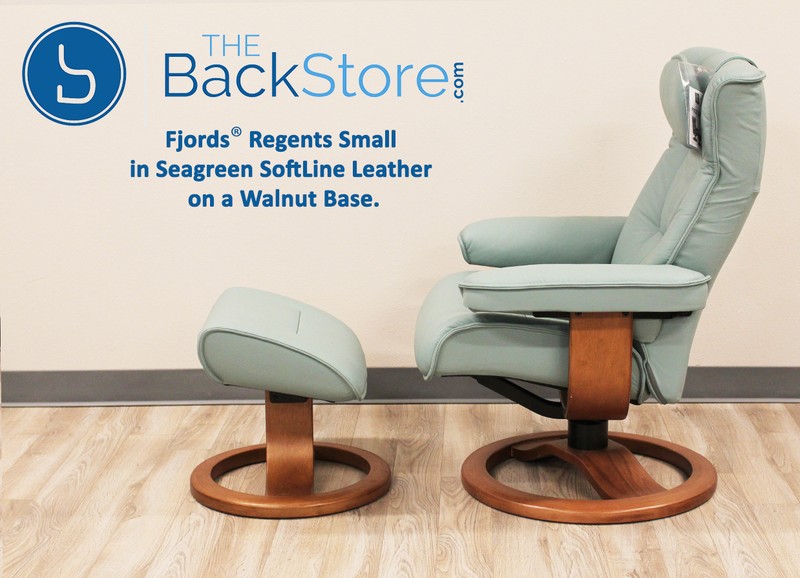 Fjords Regent Small Recliner Chair + Ottoman SL265 Seagreen Leather SL 265 Teak gallery