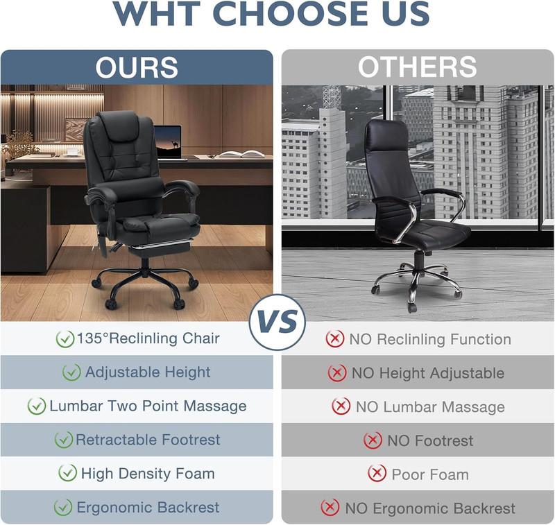 Massage Office Chair with Foot Rest 7 Points Vibration Ergonomic Executive Desk gallery