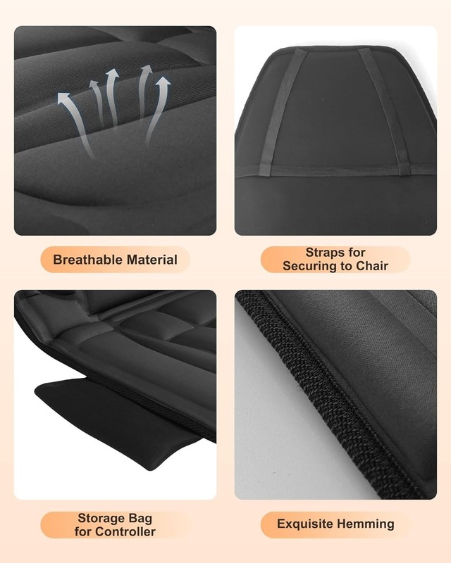 Massage Seat Cushion Foam Black Heat Vibration Modes Home Office Gift gallery