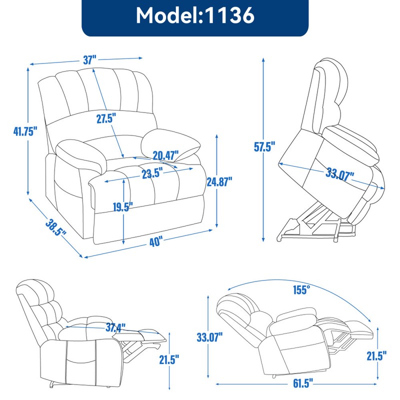 23" Seat Power Lift Recliner Chair w/ 8-Point Vibration Massage Lumbar Heating gallery