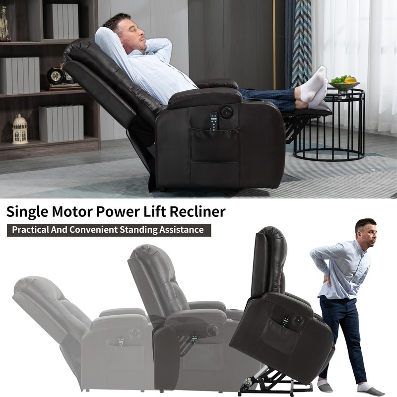 Power Lift Recliner Chair with Massage & Heat, 350 lbs Capacity, Brown gallery