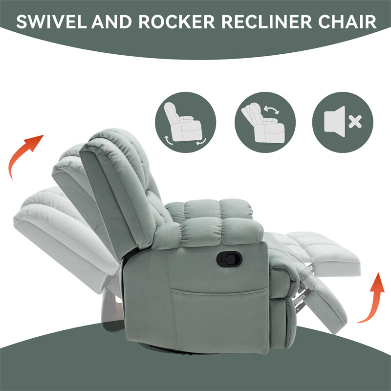 Manual Recliner Chair with Rocker and Swivel in Fabric for Living Room gallery