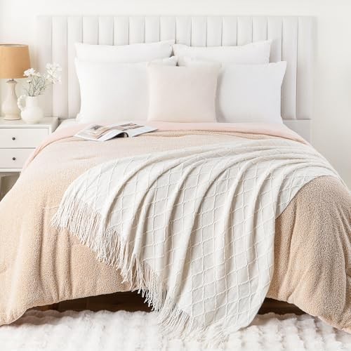 Cream Throw Blanket for Couch, Boho Bedroom Decor Throws, 50 x 60 in. White gallery