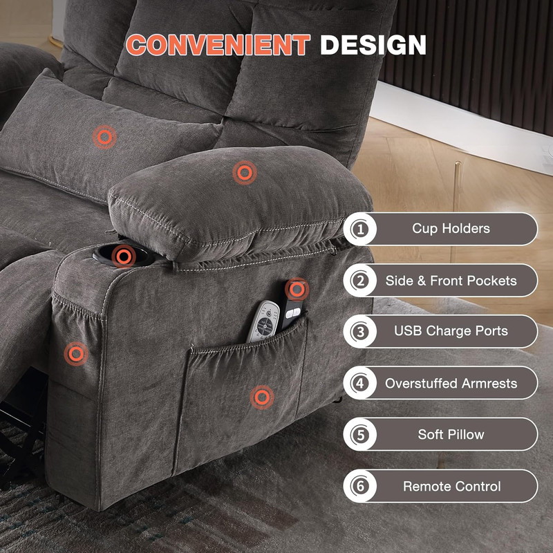 Power Lift Recliner Chair for Elderly with Vibration Massage and Lumbar Heating, gallery