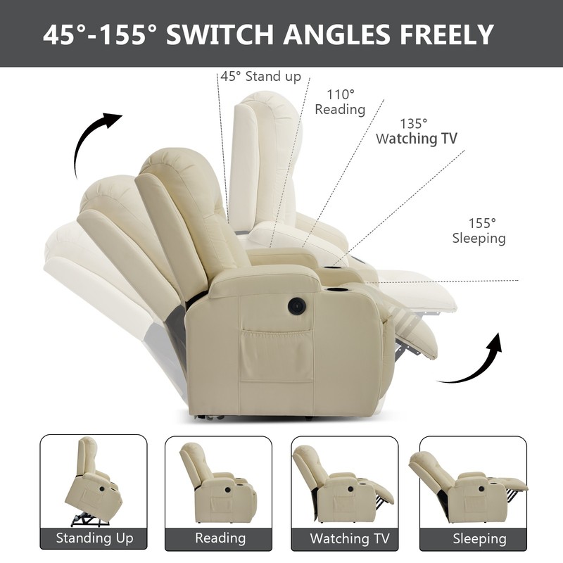 Power Lift Recliner Chair with Massage & Heat, 350 lbs Capacity, Beige gallery