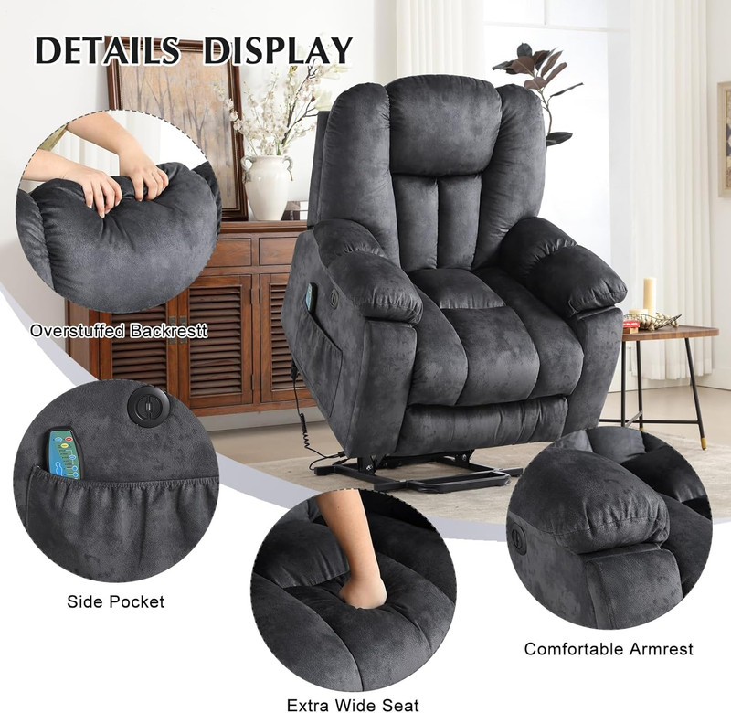 CANMOV Large Power Lift Recliner Chair with Massage, Heat, and USB for Elderly, gallery