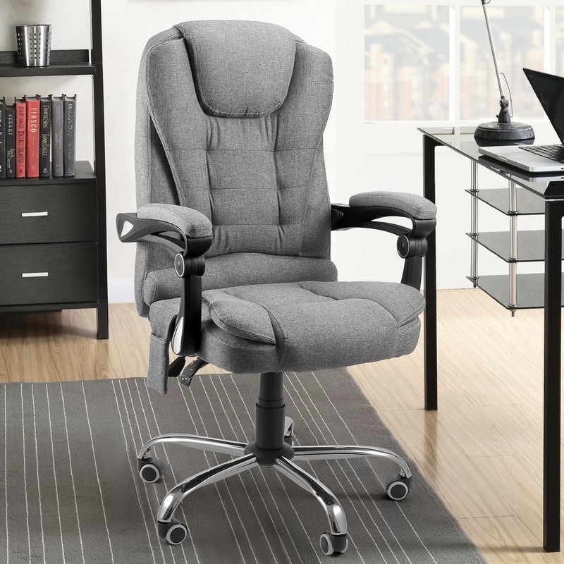 Massage Office Chair with Heat, 7 Point Massage, Reclining Executive Chair Grey