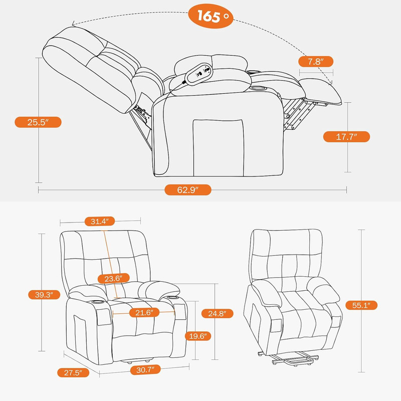 Ergonomic Power Lift Recliner Chair with Massage & Heat - Brown gallery