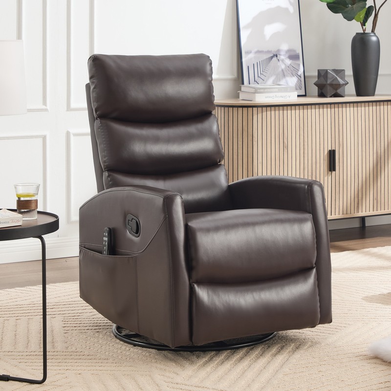 Massage Recliner Chair with Rocker Swivel & Lumbar Heat, Brown