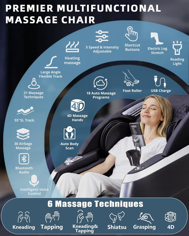 4D Full Body Massage Chair with Zero Gravity, 36 Airbags & AI Control gallery