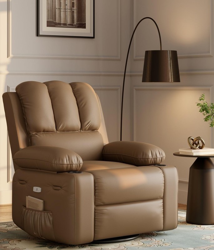 Electric Recliner Chair Massage Heat,PU Leather Swivel Rocker,Remote&Cup Holder gallery