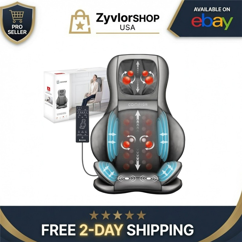 COMFIER Shiatsu Neck and Back Massager with Heat, Adjustable Massage Pad