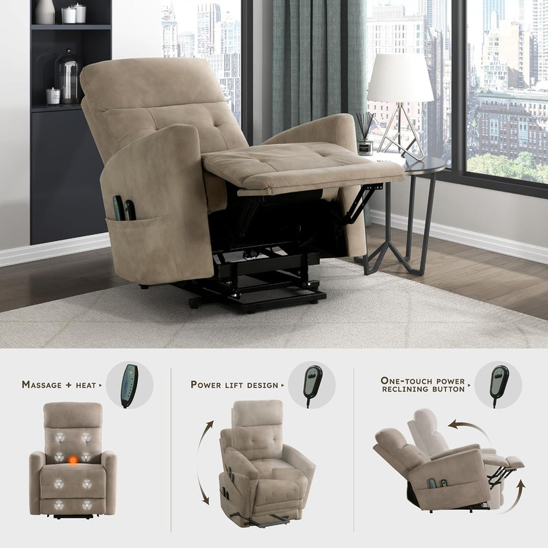 Power Lift Recliner with Heat and Massage for Adults Elderly Ergonomic, Textured gallery