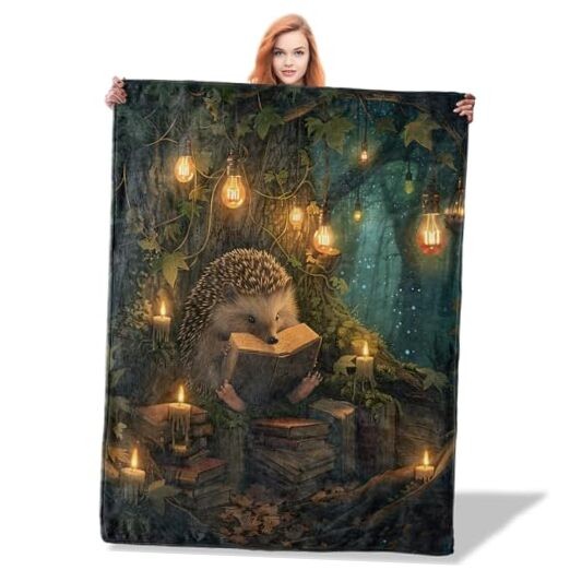 Throw Blanket for Women Girls Boys, Soft Flannel 50″x60″ Cute Forest Hedgehog
