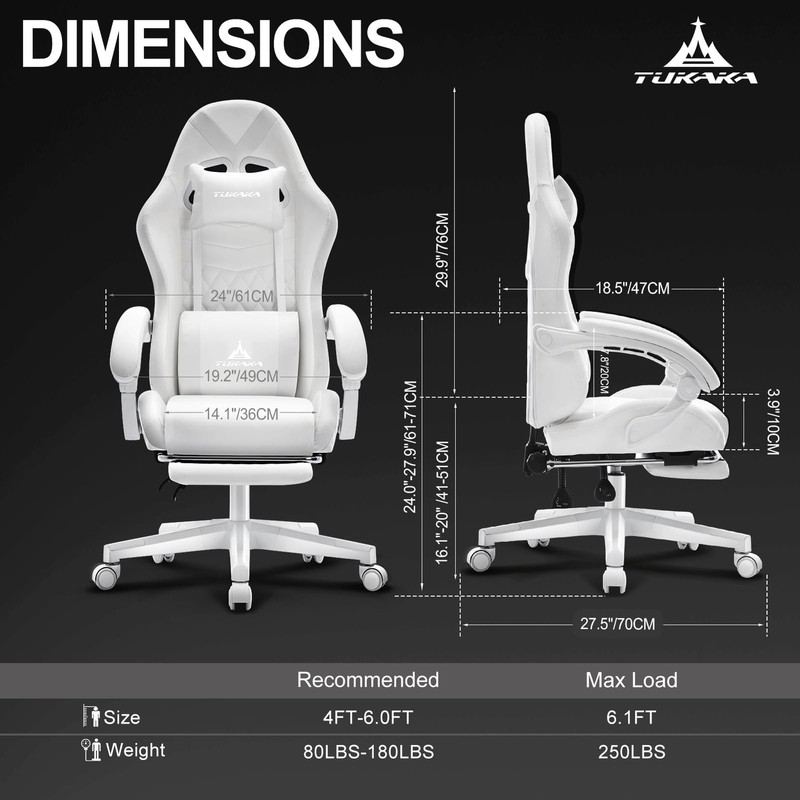 White Gaming Chair,Ergonomic Massage Computer Office Desk Chair with Footrest... gallery