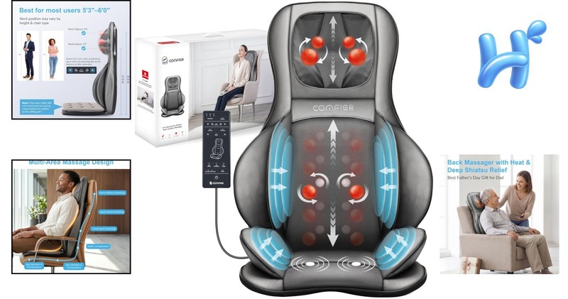 Adjustable Compression Shiatsu Neck Massager Chair Pad - Spa Experience at Home gallery