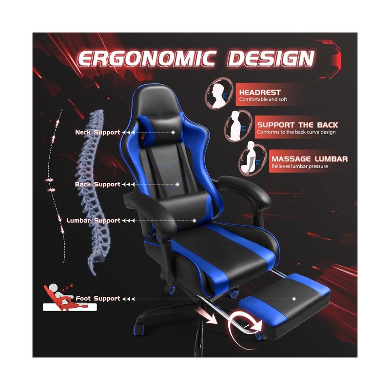 Shahoo Footrest and Massage Lumbar Support, Video Game Chairs Height Adjustab... gallery