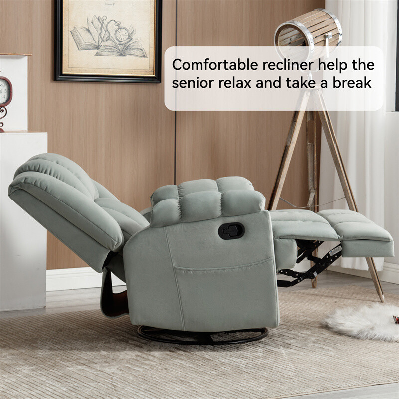 Manual Recliner Chair with Rocker and Swivel in Fabric for Living Room gallery