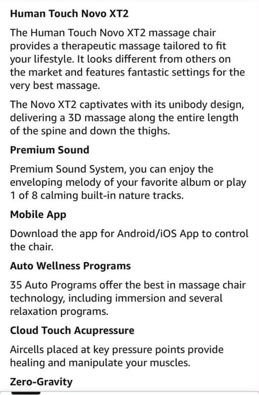 Human Touch Novo XT2 Premium Massage Chair Full Body 3D Zero Gravity Heat Remote gallery