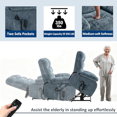 Oversized Power Lift Recliner Chair for Elderly, Dual Motor Lay Flat Blue gallery