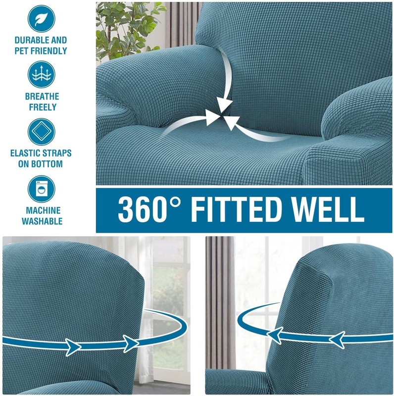 High Stretch Recliner Slipcover with Side Pocket Electric Power Lift Storm Blue gallery