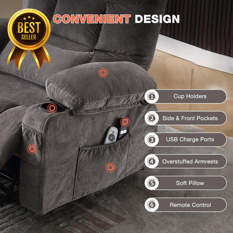 Power Lift Recliner Chair for Elderly Electric Lift Sofa w Vibration Massage Lum gallery