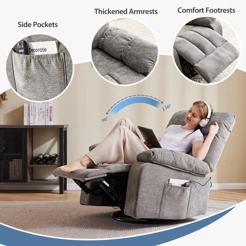 Swivel Rocker Recliner Chair Recliner with Vibration Massage & Lumbar Heating gallery