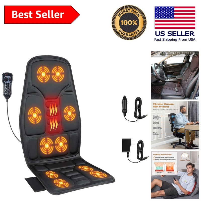 Memory Foam Back Chair Massager with Remote – 3 Speeds & 10 Nodes for Relaxation
