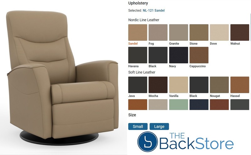 Small Fjords Oslo Swing Relaxer Power Electric Recliner Chair Sandel Leather