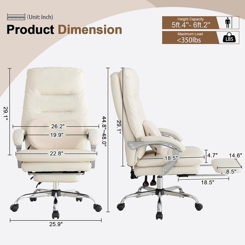 Massage Executive Office Chair with Heated,90-135° Reclining Chair with Footrest gallery