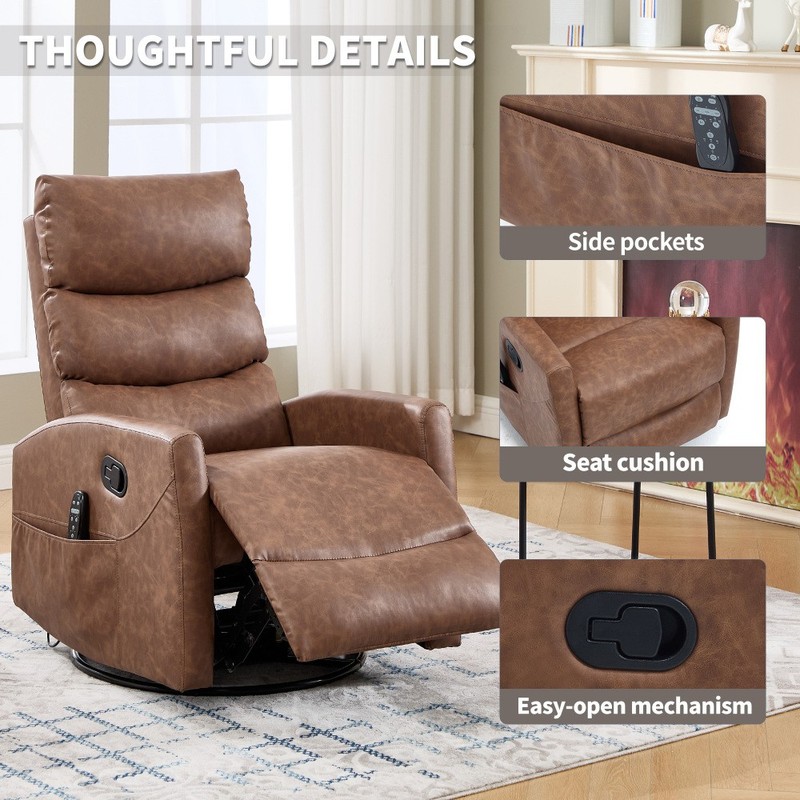 Heat Massage Manual Recliner Chair with Rocker and Swivel in Fabric gallery