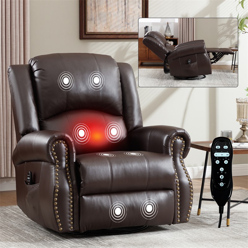 Manual Recliner Chair with Heat Therapy and Massage Function Heavy Duty Brown gallery