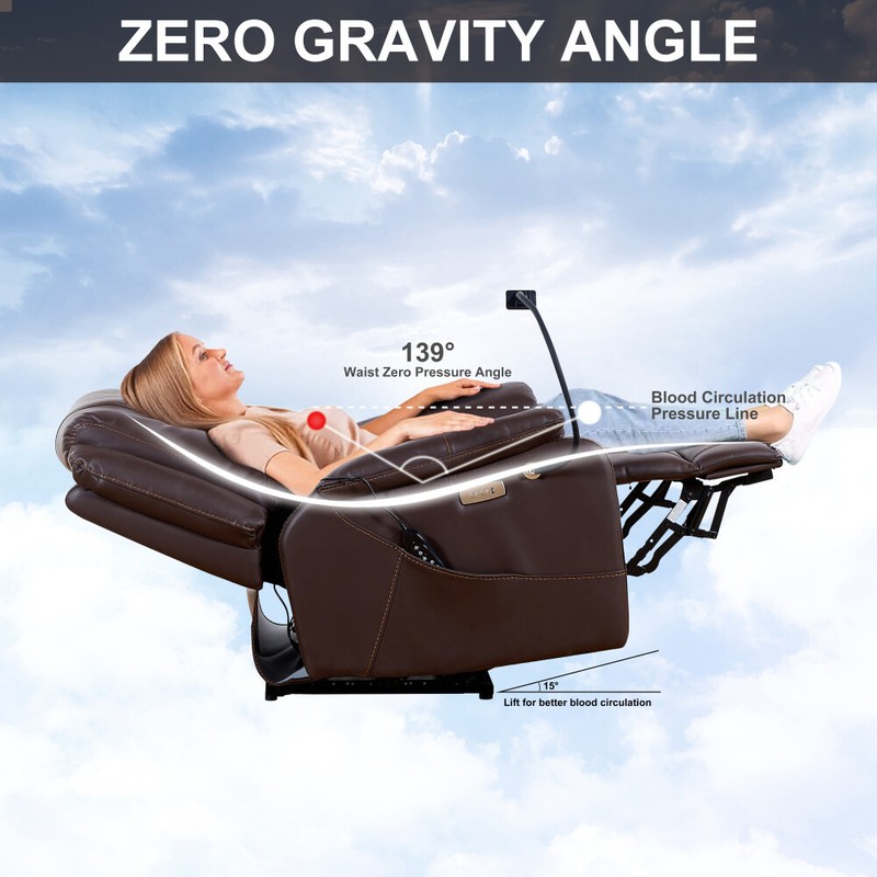 Leather Zero Gravity Recliner Massage Chair 8 Vibrating Points Power Recliner US gallery