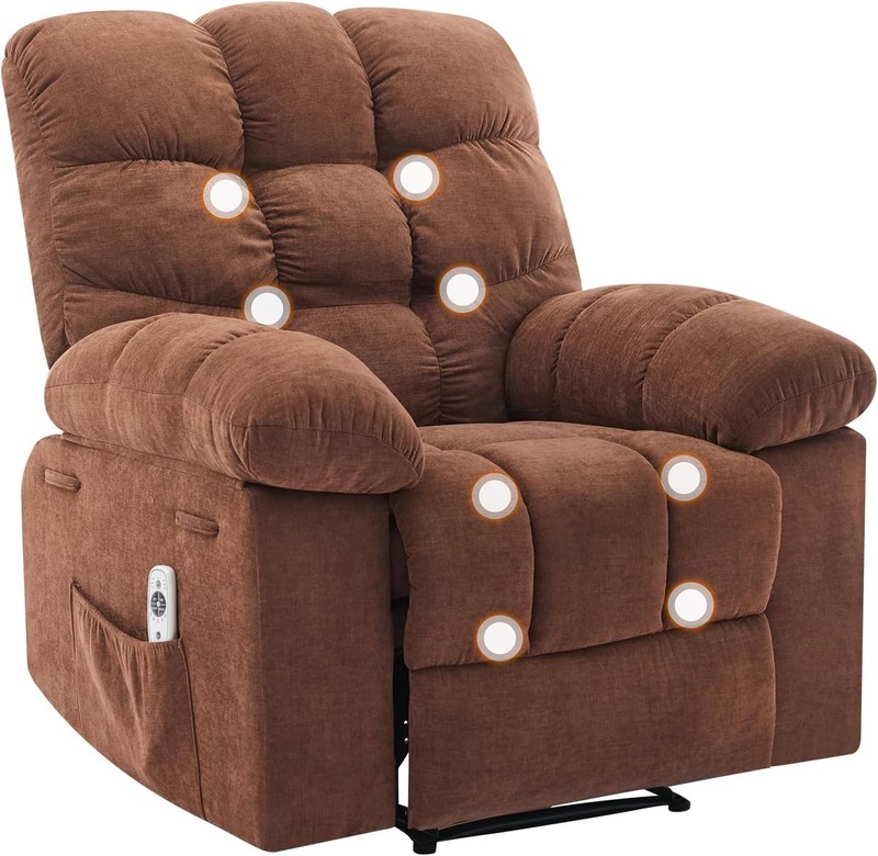 Massage Heat Rocker Recliner Oversized Manual Chair with Lumbar Support&Pockets